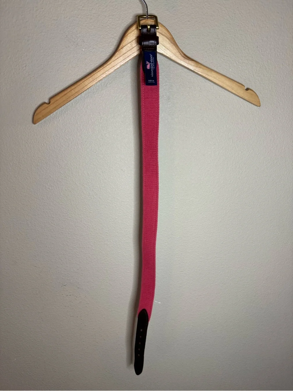 Vineyard Vines Sailboat Belt Size 26 Pink Canvas Leather Trim Preppy Belt